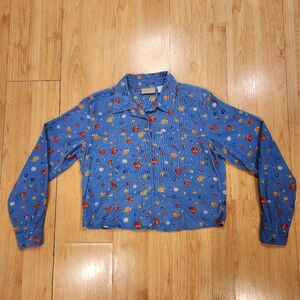 Vintage Liz Claiborne Lizwear Floral Corduroy Jacket Blue 90s M